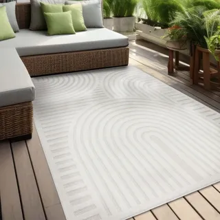 Indoor und Outdoor Teppich wetterfest Barcelona Wave Boho Style weiß 120x160 cm