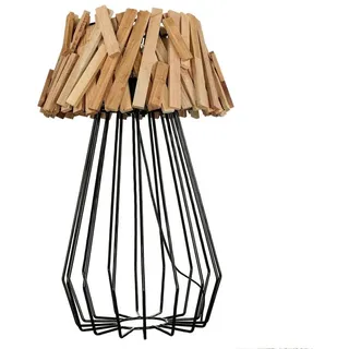Licht-Erlebnisse Tischleuchte ONUMA, ohne Leuchtmittel, Tischlampe Treibholz Stoff 58 cm E27 Schlafzimmer Wohnzimmer beige|schwarz
