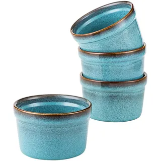 HENXFEN LEAD 4 Stück Soufflé Förmchen, 240mL Creme Brulee Schälchen Kleine Auflaufformen, Mini Auflaufformen für Leckere Würzfleisch, Ragout Fin, Pudding und Crème Brûlée, Reactive Blue