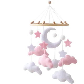 Kinderwagen Spielzeug, Babyglocke Mobile Für Babybett, Babyzimmer-Deko Zum Aufhängen, Mond, Stern, Wolke Aufhängen Filz, Babygeschenk(Rosa)