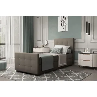 Boxspringbett Gästebett MARKOS 100x220cm Bettkasten Seite Rechts Stoff Taupe - Grau