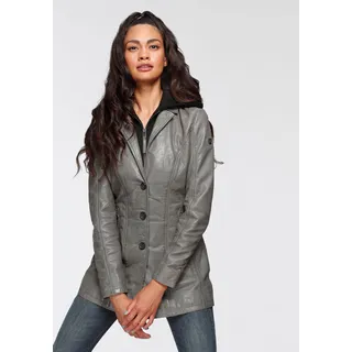 Lederjacke GIPSY "CLEEO" Gr. 38/M, grau (light grey) Damen Jacken Lederjacken stylischer hochwertiger Longblazer im Two-in-One-Look