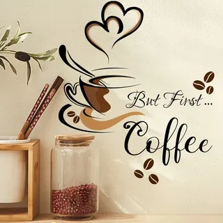 Lntyq Wandaufkleber Mit Kaffeetassenmotiv, Vinyl, Abnehmbare Aufkleber Für Die Küche, Diy-kunst, Zitate, Wandtattoo Für Zuhause, Café, Laden, Tapete
