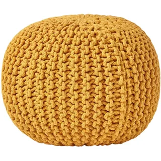 STRICK-POUF senfgelb, 40/40/35 cm