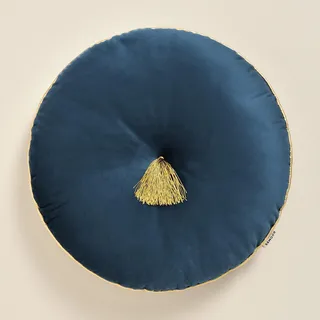 room99 Allure Runde Kisse 45 cm Zierkisse Wurfkissen Dekokissen Plüschkissen Gefüllt Sofakissen für Sofa Bett Couch Pillow Wohnzimmer dekorative Velvet Samt mit Fransen Dunkelblau,1 Stück