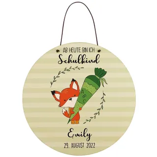 Striefchen® Wunderschönes Holzschild Schulkind mit Namen/Einschulung Deko Schlauer Fuchs