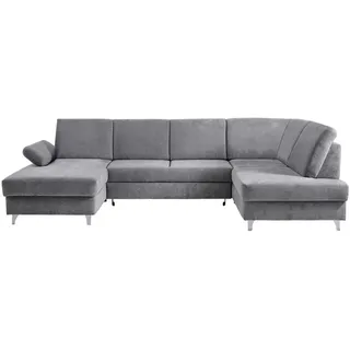 Cantus Wohnlandschaft, Hellgrau, Holz, 5-Sitzer, U-Form, 322x186 cm, seitenverkehrt erhältlich, Schlafen auf Sitzhöhe, Rücken echt, Wohnzimmer, Sofas & Couches, Wohnlandschaften, Wohnlandschaften in U-Form