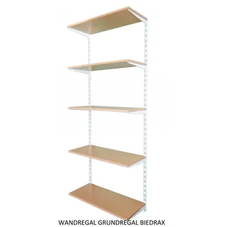 Biedrax Wandregal - Grundregal 30 x 40 x 200 cm, Farbe weiss - 5 Fachboden Buche
