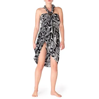 PANASIAM Sarong Pareo Wachsbatik schwarz-weiß aus hochwertiger Viskose Strandtuch, Viskose, Strandkleid Bikini Cover-up Tuch für den Strand Schultertuch Halstuch schwarz