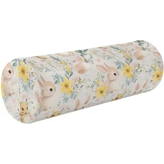FRODOTGV Rundes Zylinder-Kissen mit abnehmbarem, waschbarem Bezug, entworfen für Hinterkopf und Beine, niedliches Kaninchen, Entchen, Frühlingsblüte, Frohe Ostern