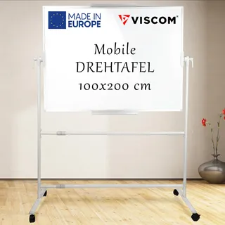 VISCOM Whiteboard mit Ständer & Rollen - 100 x 200 cm - beidseitig nutzbar | doppelseitige Stativdrehtafel - mobiles Whiteboard magnetisch, beschreibbar - Drehtafel mit Rollenständer - Aluminiumrahmen