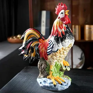 YUZDNM Hahn-Statue Aus Porzellan, Küchen-Hühner-Dekor, Keramik-Skulptur, Figuren, Tierfiguren, 14 Zoll, Bemalt, Farbenfrohe Heimdekoration, Vogel-Sammelobjekt, Kunsthandwerk, Dekoration Fürs Büro