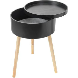 Bonetti Beistelltisch rund mit Stauraum und Tablett aus Holz | ca. Ø 38 x 59 cm | Skandinavisches Design | 3-Bein Tisch (schwarz)