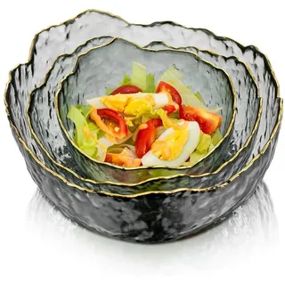 LuxusKollektion Dessertschale Salatschüssel 3er Set Glas Dessert Suppe Obst Deko Schüssel Grau beige