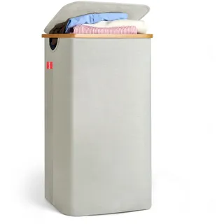 Blumtal Wäschekorb 100L - Wäschesammler mit herausnehmbaren Wäschesack - Wäschekorb schmal - laundry baskets - Pfandflaschensammelbehälter - mit Deckel - Beige