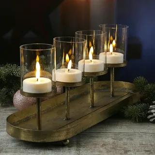MARELIDA Kerzenständer Advent Kerzenhalter Kerzentablettt Adventskranz gold