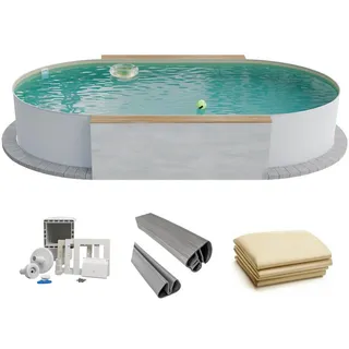 fresh-pool Profi Stahlwandpool Set oval 525 x 320 x 120 cm inkl. Folie beige/weiß
