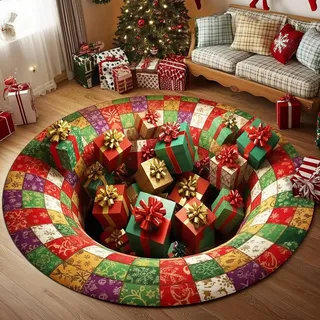 JUXDZISHW L,120 * 120,Weihnachtsteppich 3D rutschfest Weihnachtsdruck Teppich Wohnzimmer Boden Küche Badezimmer Teppich Weihnachtsmann & REH Weihnachtsbaum Schneemann