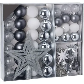 Spetebo Kunststoff Christbaumschmuck 45 Teile Set - Silber - Shatterproof Weihnachtskugeln Bruchsicher - Tannenbaum Weihnachtsbaum Christbaum Zierschmuck