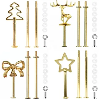 BetterJonny 4 Set Etageren Stangen, Etagere Bausatz Metallstangen Etagerenhalter Mittellochausstech 2 bis 3 Etage für Hochzeitstorte Tortenhalter Torten Etagere Tortenständer Gold Weihnachten