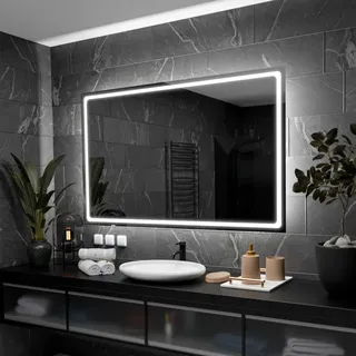 Badspiegel mit LED Beleuchtung - Houston - 120 cm, 80 cm - Silber
