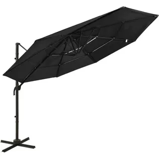 vidaXL Sonnenschirm mit Aluminium-Mast 4-lagig Schwarz 3x3 m