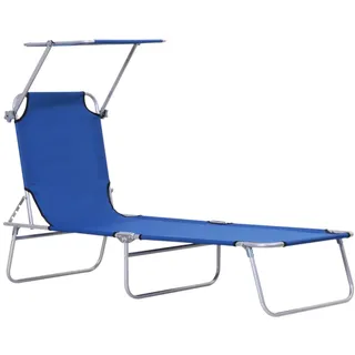 Outsunny Sonnenliege Klappbar Gartenliege mit Dach bis 120 kg Belastbar Blau