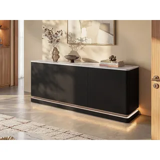 Sideboard mit 3 Türen - Mit LED-Beleuchtung - MDF - Schwarz & weiße Marmor-Optik - DEVIKA von Pascal MORABITO