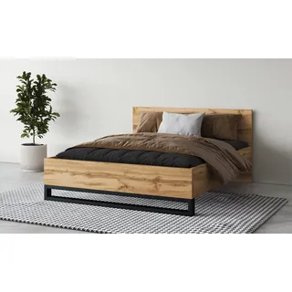 Home affaire Bettgestell Bronne, Topeseller, Industrial Design (In den Breiten 140cm, 160cm und 180cm), Stauraumbett in drei Breiten, stabil mit Kufen in Metalloptik beige 148 cm x 208,5 cm x 93,5 cm