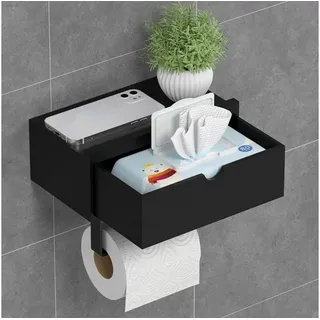 LuxusKollektion Toilettenpapierhalter Toilettenpapierhalter Feuchttücherbox Bambus Selbstklebend Schwarz schwarz