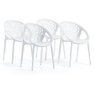 RATTATAN Set aus 4 stapelbaren Stühlen aus Polypropylen mit Glasfaser für Außen- und Gartenbereich,Bar,Restaurant oder Küche,modernes Design–Ambra–Weiß