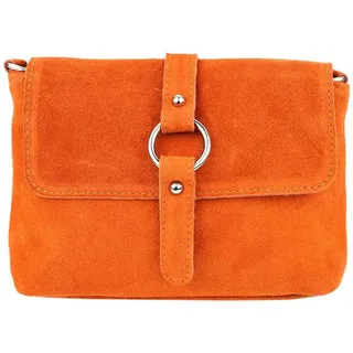 ITALYSHOP24 Schultertasche Made in Italy Damen Leder Tasche Umhängetasche Handtasche CrossOver, Schultertasche CrossBody Wildleder Abendtasche Echtleder Messenger orange