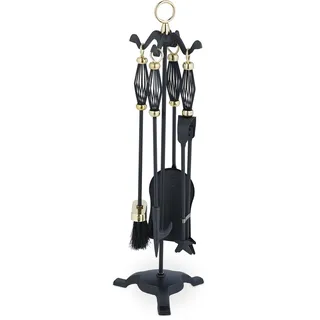 Relaxdays Kaminbesteck 5tlg. Set Eisen 0,62 x 0,07 m schwarz/gold