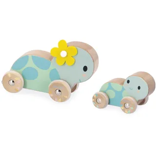 Janod - Set aus 2 Holzschildkröten - Spielzeug zum Rollen - Geräuscharme Räder - Lernspielzeug - Fördert die Feinmotorik und Vorstellungskraft - Ab 1 Jahr - J05148