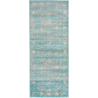 Mazovia Läufer Teppich Flur - Vintage Teppichläufer - Kurzflor, Weich - für Vorzimmer Küche Korridor - Vintage Muster - ÖKO-TEX - Meterware - Used Look Vintage Optik 80 x 300 cm Türkis