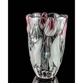 Blumenvasen 23,6 cm hoch - Einzigartige Kristallvase - Rosa Glas - Langlebig - Tulpenform - Perfekt für Dekoration - Rosa