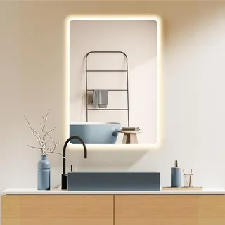 HOKO LED Spiegel 60x80 cm / 80x60 cm Colorado mit Weißer Metall Rahmen für Bad, Flur, Wohnzimmer, HOCH+QUER Montage. Touch Schalter+Licht Wechsel 2700-6500K, Warmweiß-Kaltweiß-Neutral