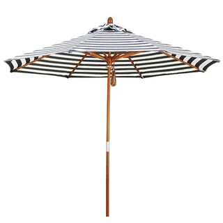 ACXZ 270cm großer Sonnenschirm Outdoor Marktschirm Schwarz-Weiß gestreifter, runder Faltbarer Gartenschirm aus Holz, für Rasen/Pool, 8 Rippen (ohne Sockel)