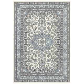 Nouristan Mirkan Orient Teppich – Wohnzimmerteppich Orientalisch Kurzflor Vintage Orientalischer Teppich für Esszimmer, Wohnzimmer, Schlafzimmer – Creme Himmelblau, 120x170cm