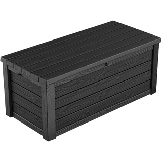 Keter Eastwood Auflagenbox mit 570 Liter Volumen, Wetterfest und Wasserdicht, Sitzgelegenheit, Anthrazit, 72,4 x 155 x 64,4 cm, Kissenbox, Gartenbox