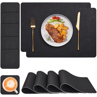 Myir JUN Tischsets Abwaschbar und Untersetzer 6er Set, Leder Platzsets Abwaschbar Kunstleder Schmutzabweisend & rutschfest, Platzdeckchen Abwischbar mit Lederoptik für Esszimmer