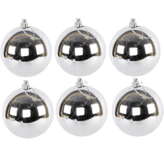 Weihnachtskugeln aus Kunststoff zum Hängen für den Außenbereich - Frost und Wetterfest - Outdoor Weihnachtkugeln - Christbaumkugeln für draußen (6 Stück Silber 12 cm)