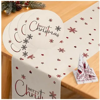 LuxusKollektion Tischläufer Tischläufer Set Beige Winter Weihnachtlich 40x140 (1-tlg) beige
