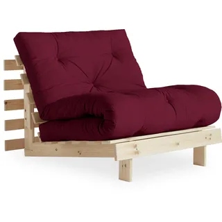 Daybett KARUP DESIGN "Roots Sofa Bed, Schlafsofa, Bettfunktion, FSC-Massivholz, B: 90 cm", rot (bordeaux), B:90cm H:85cm, Bezug: 80% Baumwolle, 20% Polyester, Daybetten, Inkl. Futonmatratze. Made in Europe, minimalistisches Design
