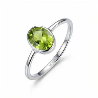 mantraroma Silberring SAMA oval aus 925 Silber mit Peridot (Ring mit Schmuckbeutel), Damenring aus 925er Silber grün 48