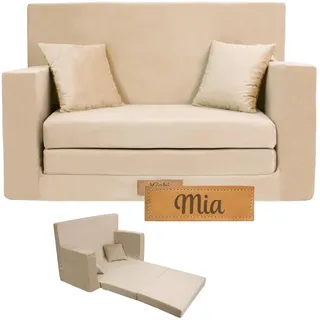 Flumi Personalisierte Kindercouch: Mini Schlafsofa für Kinderzimmer, Kuschelecke, Spielsofa, Kindersofa, Kleine Couch mit Gravur, Velvet-Stoff,92x40x60, Ideal für Leseecke und Jugendzimmer (Beige)