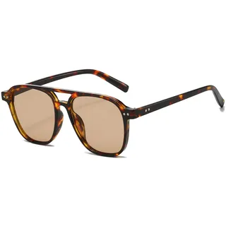 YAMEIZE Retro Stil Doppel Brücke Sonnenbrille - für Damen Herren 70er Jahre Pilot Vintage Stil UV400 Schutz Quadratische Brillen Fahren - 55mm x 142mm