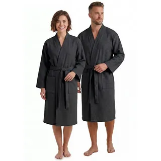 NYVI Bademantel Bademantel NYVISpa Waffelpique Baumwolle Unisex für Damen & Herren, Waffelpiqué, Schalkragen, Luftig Leicht Atmungsaktiv - perfekt für Sommer - für Männer & Frauen schwarz XL