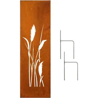 Edelrost Garten Sichtschutz Wand Rost Sichtschutzwand Metall 160x50cm Pampasgras