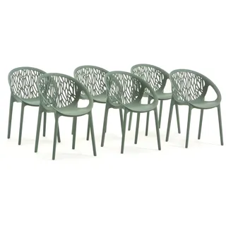 RATTATAN Set mit 6 stapelbaren Stühlen aus Polypropylen mit Glasfaser für Außenbereich und Garten, Bar, Restaurant oder Küche, modernes Design – Lara–Salbei
